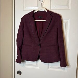 Women’s Ann Taylor Burgundy Plaid Blazer Faux Leather Trim Sz 6 NWOT Office